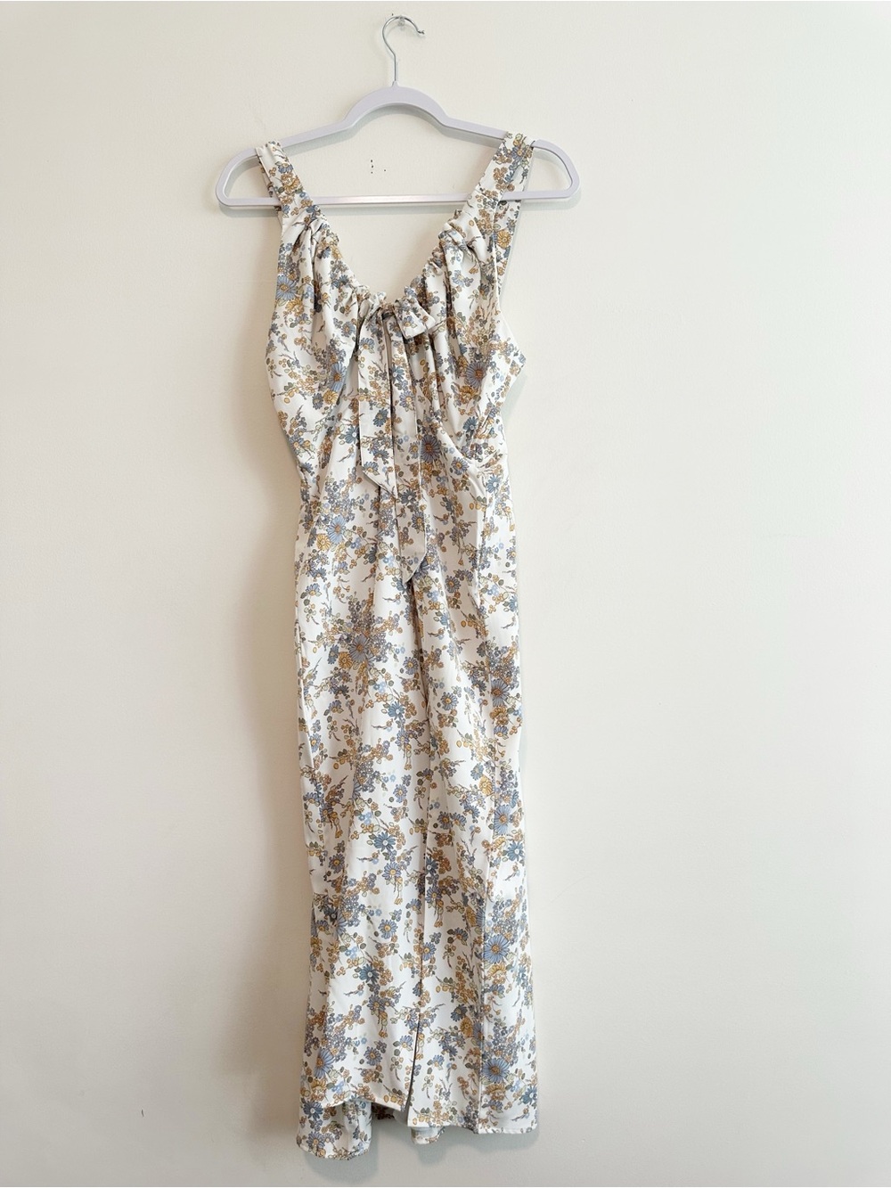 Abercrombie & Fitch Cream Floral Midi Dress with Blue and Tan Print